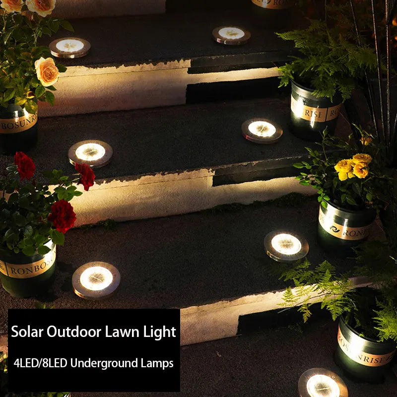4PCS Solar LED Floor Lamp 4LED/8LED Outdoor Lawn Light Waterproof Underground Lamps for Lawn Decoration Garden Terrace Courtyard