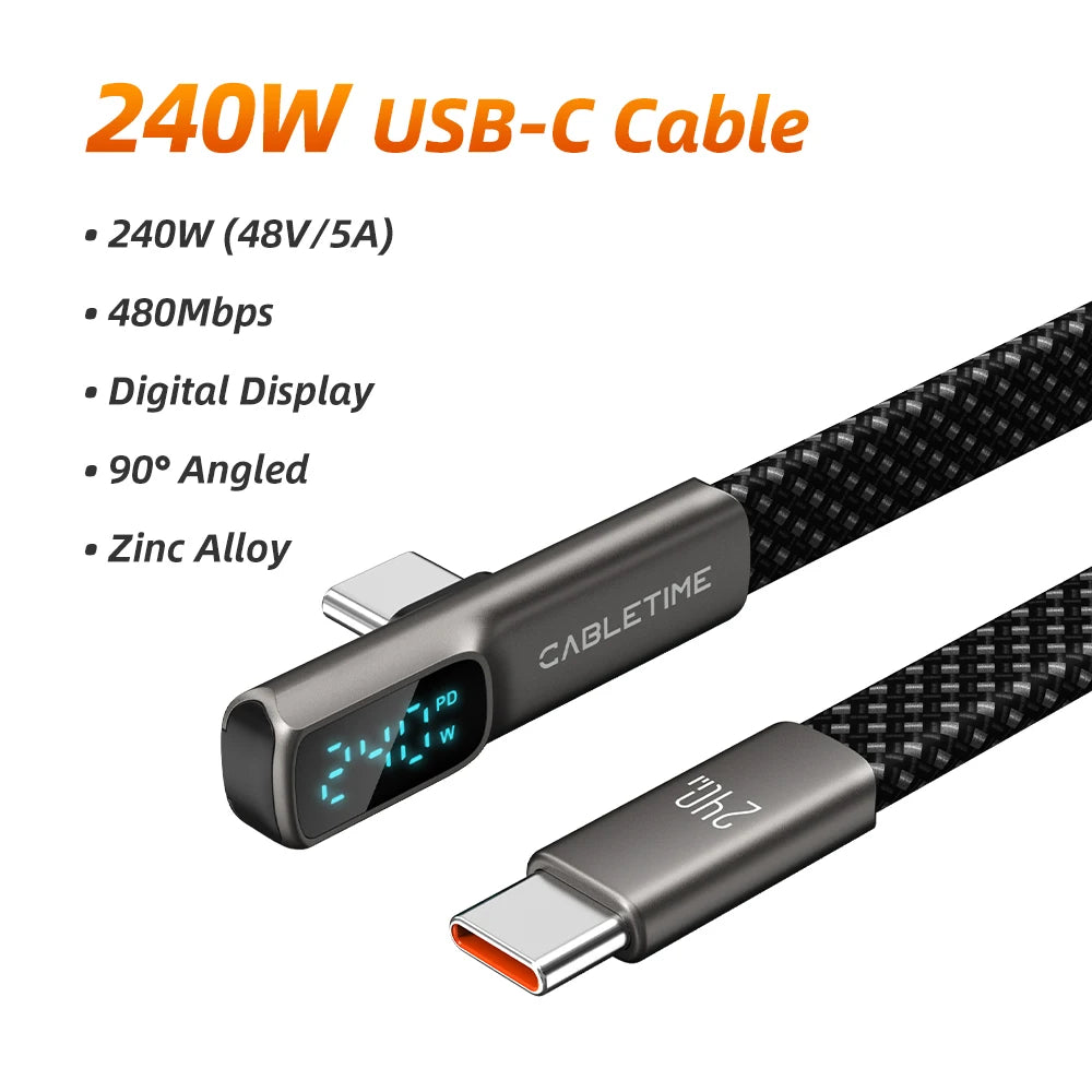 CABLETIME 240W USB C Cable Fast Charging Cable Data Sync Type C Display Cable for iPhone Duo iphone 18/17 Huawei MacBook Laptop