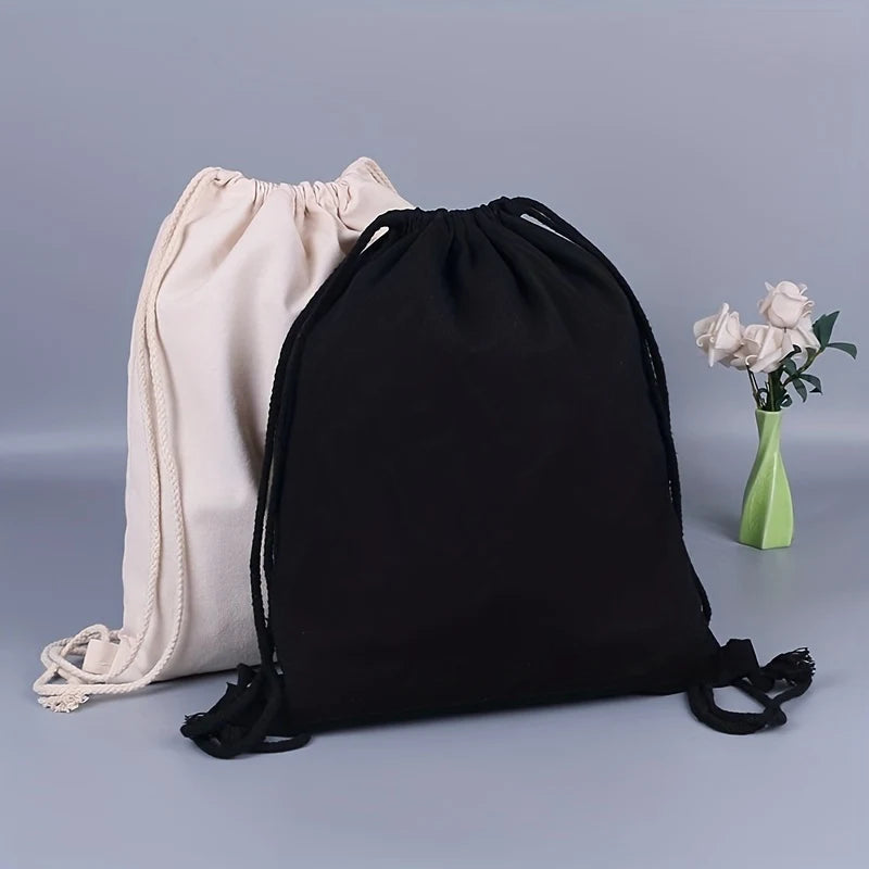 Cotton Canvas Drawstring Backpack Bag Gym Sackpack Sports String Sackpack Storage Gift Bag 2 Pack Black 34.5x40cm Casual