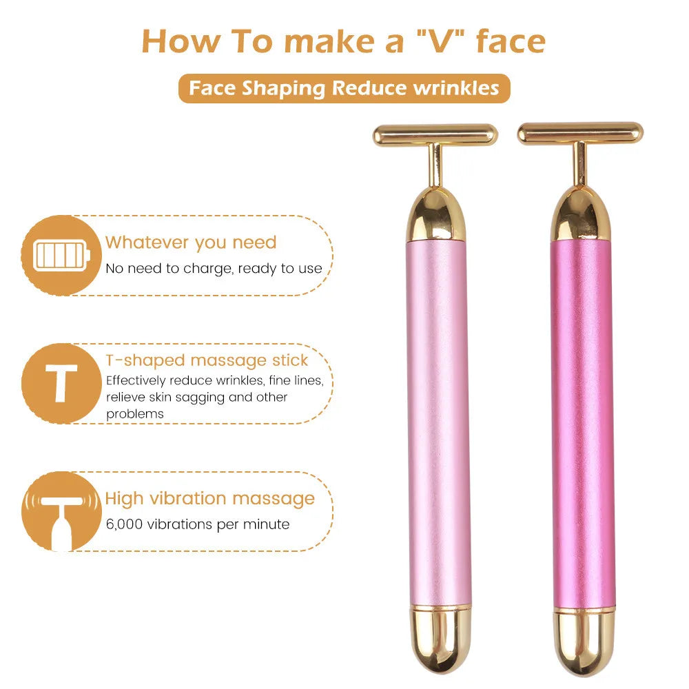 24K Gold Roller Vibrating Facial Massager Slimming Facial Skin Beauty Pulse Firming Face Massage Lift Tightening Wrinkle Bar