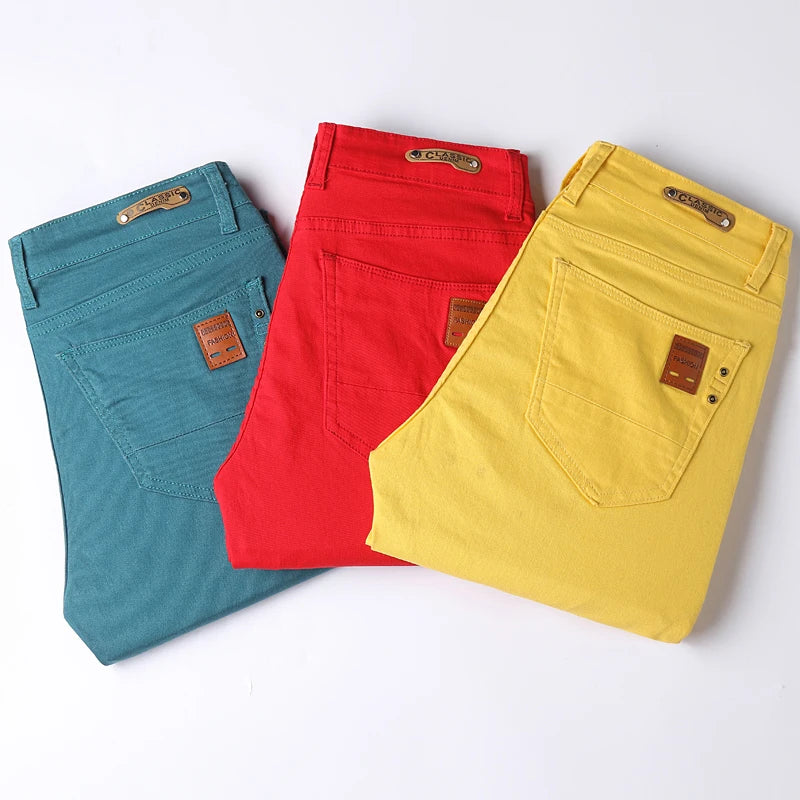 Men Autumn Spring Fashion Blue Red Casual Classic Style Straight Slim Fit Soft Trousers Male Brand Advanced Stretch Pants