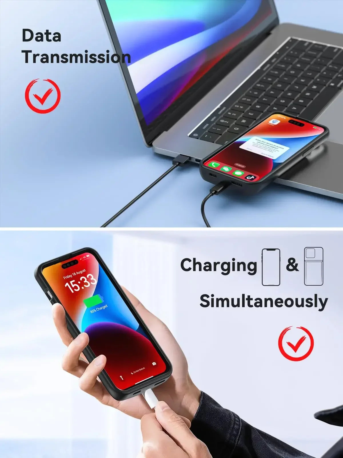 NEWDERY 4800mAh Battery Charger Case for iPhone 12 13 14 15 Pro Max/12mini/13mini Power Case Portable Charging Power Bank Cover