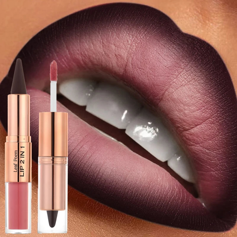 Tapered Gradient Lipliner Pen Black Brown Lip Gloss Matte Lip Liner Double Head Plumping Waterproof Lip Contour Non Stick Makeup