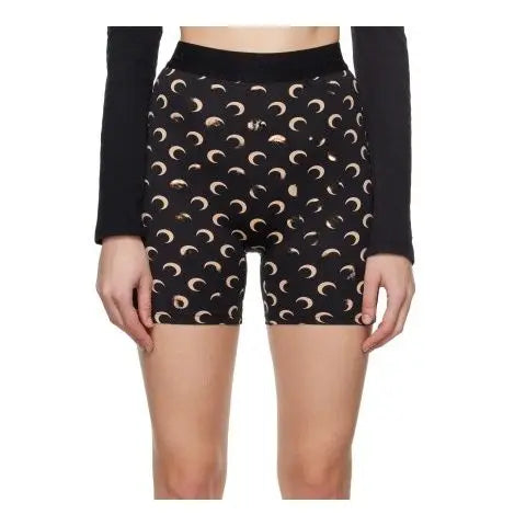 Summer Women Color Block Sports Shorts Ice Silk Moon Print High Street Casual Shorts Elastic Waist Slim Fit