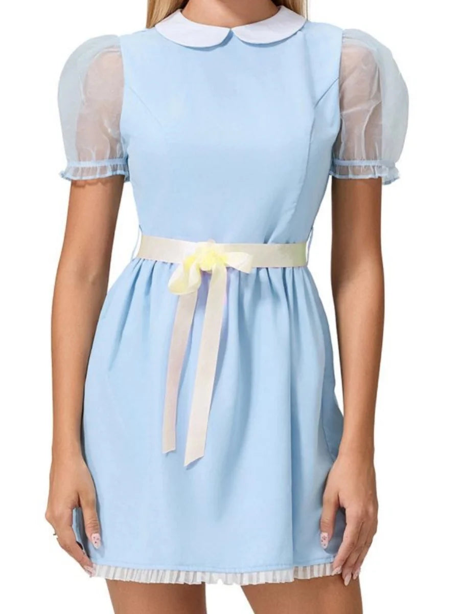 Halloween Creepy Grady Twins Costume for Women Blue Babydoll Dress Cosplay Costume Halloween Fancy Dress Y2k Streetwear
