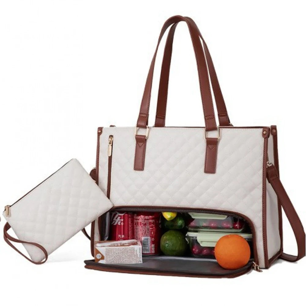 2 In1 Lunch Tote Bag for Women Shoulder Laptop Bag Large Capacity with Insulated Compartment Outdoor Multifunctional Picnic Bag