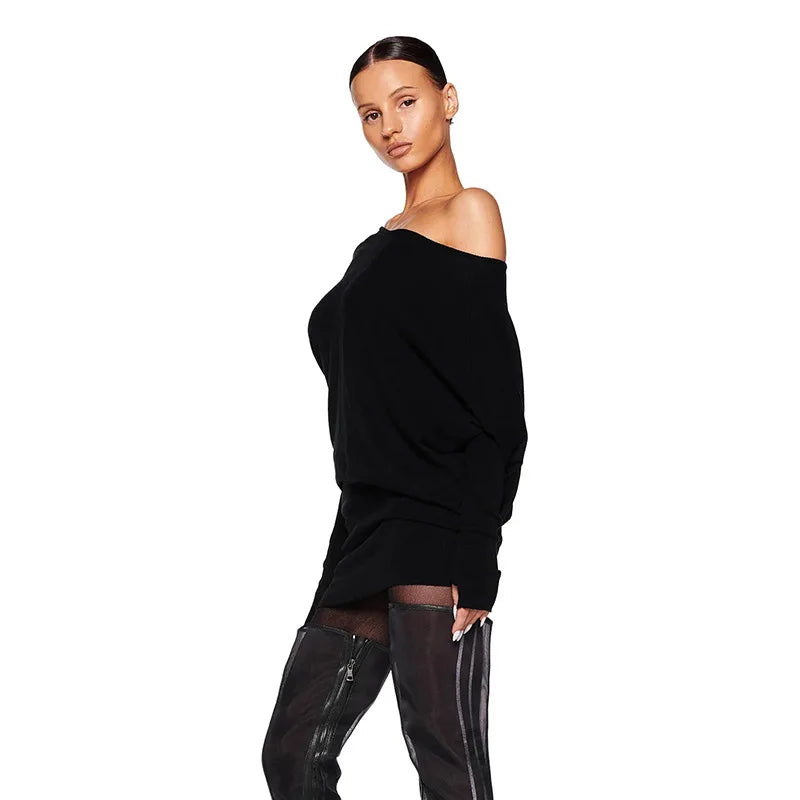 Women's Off-Shoulder Mini Dress Long Sleeve Oblique Neck Bodycon Sexy Short Fashion for Party Club Fall Winter