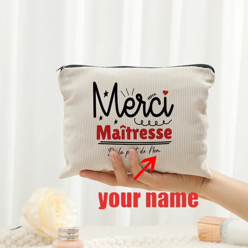Personalized Floral Maitresse Appreciation Cosmetic Bag Custom Name Toiletry Case Gift for Educators End of School Year Present