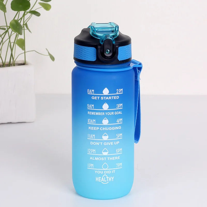 3Sizes Sports Water Bottle Gradient Color Motivational Bottle with Time Marker Leak-proof Cup Gym Outdoor Drinkware