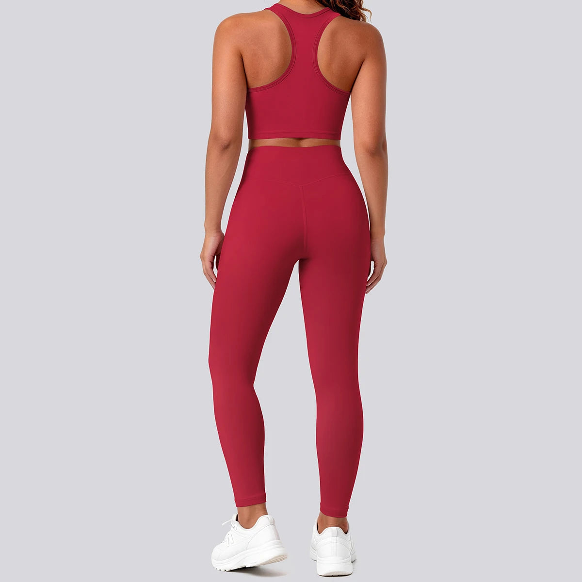 2PCS Solid Color Yoga Set for Woman's Gather Beautiful Back I-shaped Vest Shock-absorbing Running Yoga Tank Top Push Up Pants