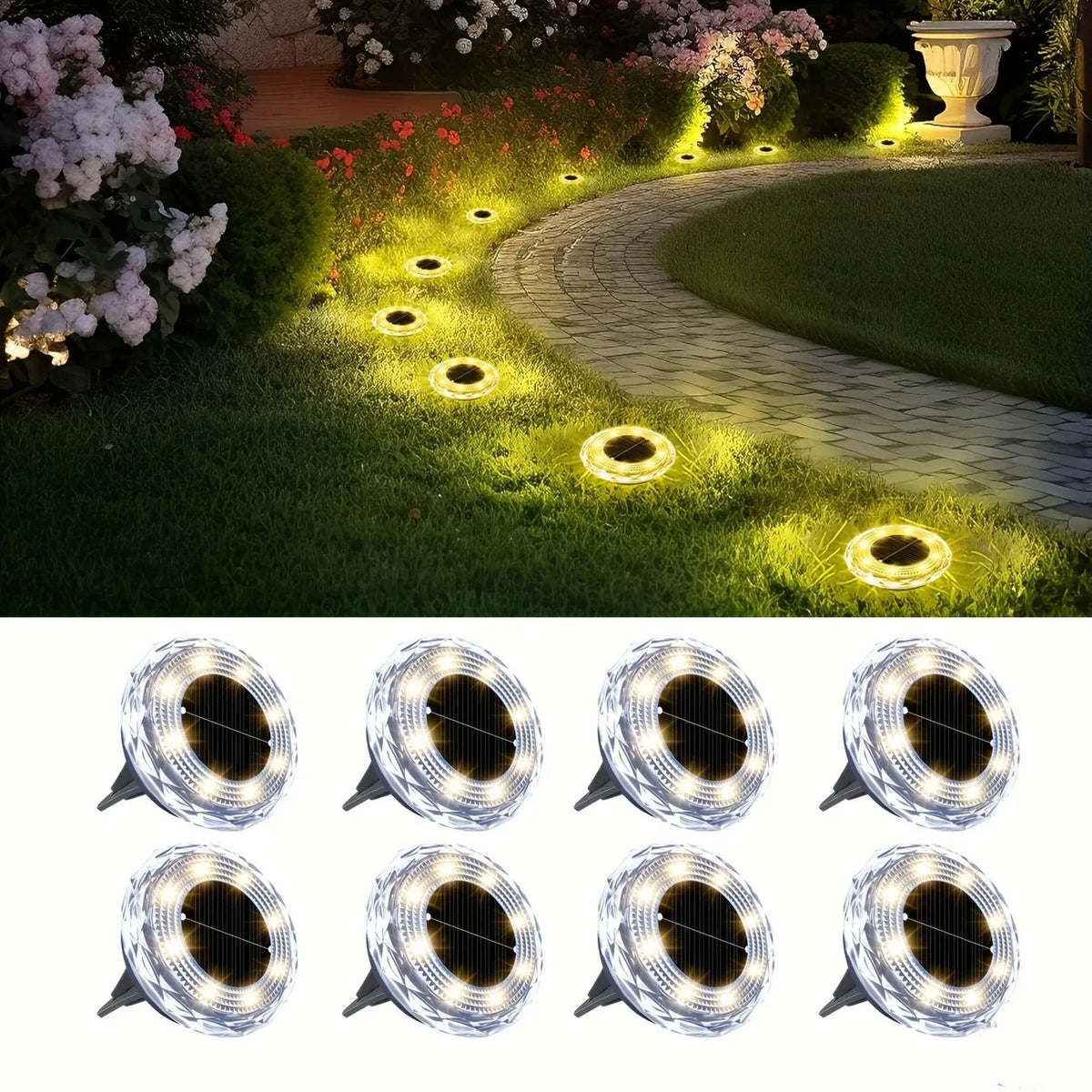 1/2/4/8pcs Mini Solar Crystal Floor Lamp Outdoor Landscape Lighting for Courtyard, Garden, Sidewalk Decorative Illumination