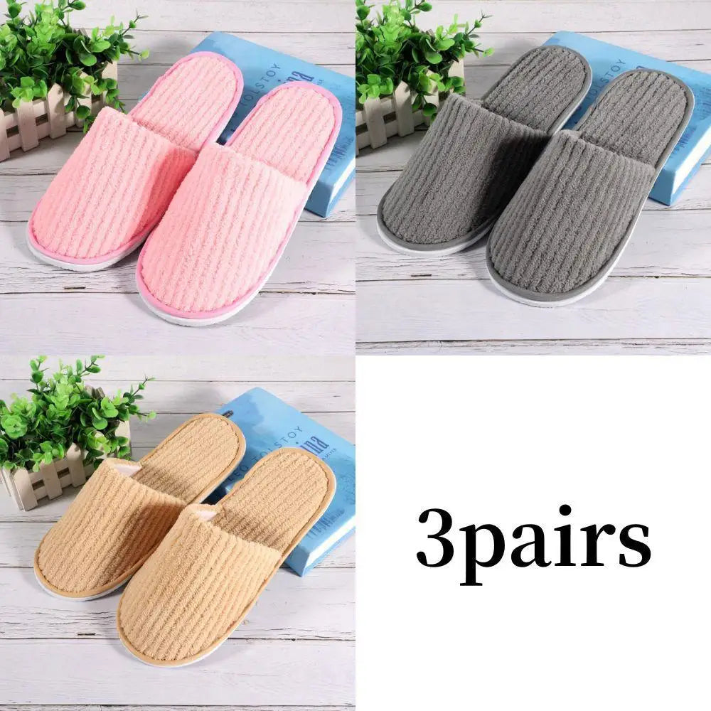 3Pairs Winter Slippers Men Women Hotel Disposable Slippers Thickened Anti-slip Guest Slippers Top Quality Bedroom House Slippers
