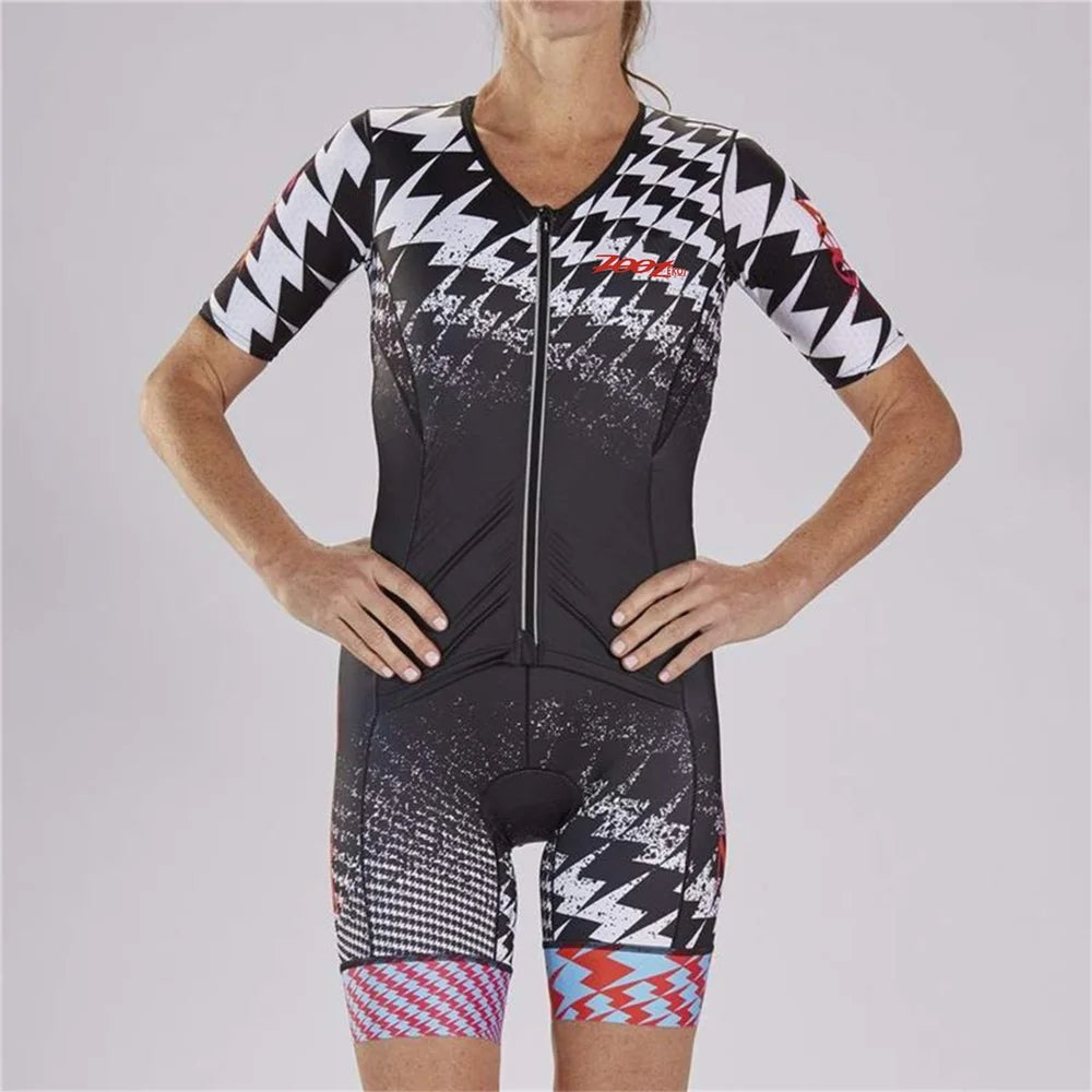 Zootekoi Women's Triathlon Short Sleeve Skinsuit Bike Mtb Clothing Body Swimming Suit Jumpsuit Maillot Roupa Running Clothes