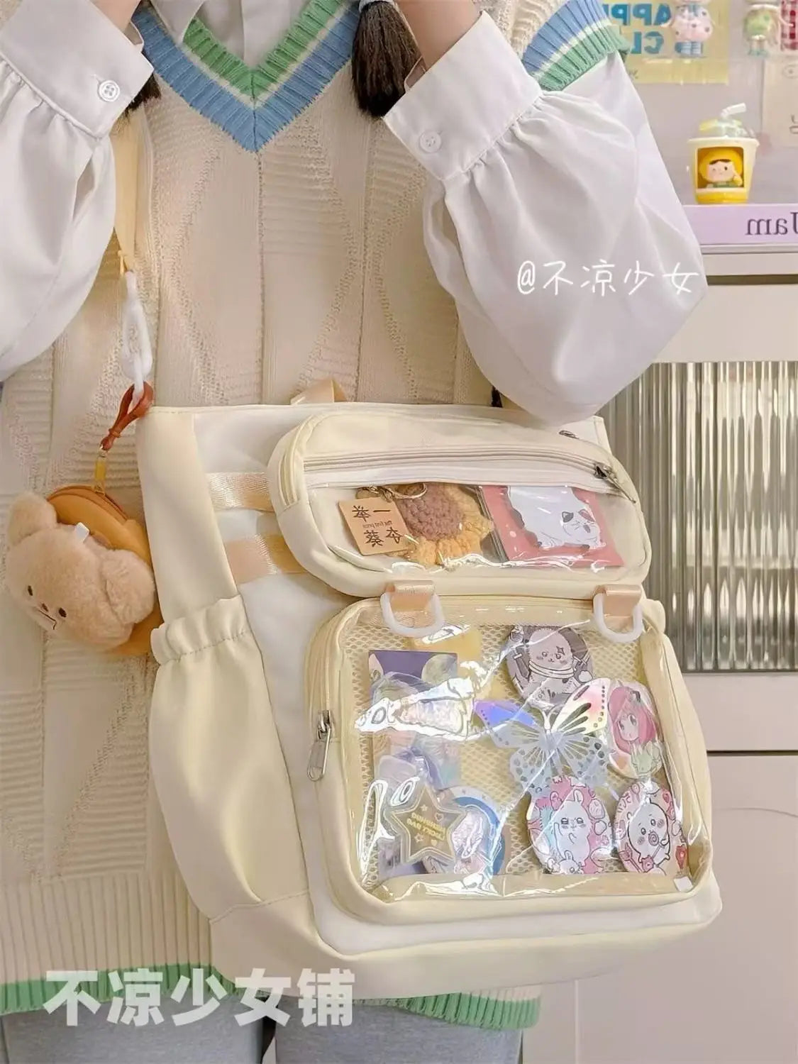 JIAERDI Transparent Blue Ita Bag Handbag Women Anime Portable Large Capacity Shoulder Tote Bag Female Nylon Crossbody Bags Girls