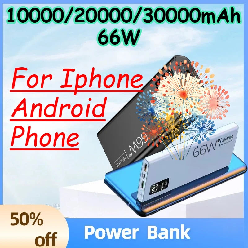 Fast-Charging Power Bank – 10,000–30,000mAh with Built-In Cable
