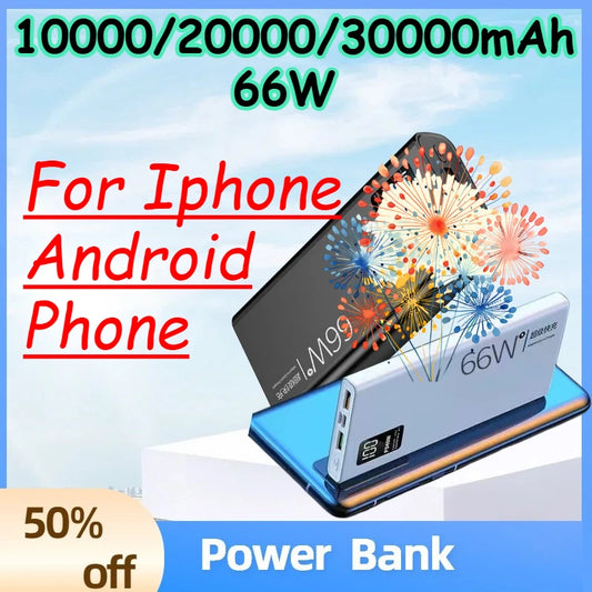 Fast-Charging Power Bank – 10,000–30,000mAh with Built-In Cable
