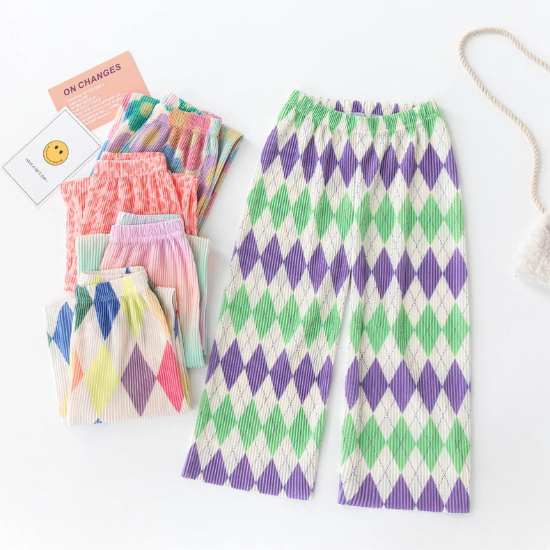 Kids Pants Creased Rainbow Wide-leg Pants Kids Clothes for Girls 4 To 11 Years Legings for Girls Teenage Girls Clothing