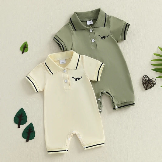 Summer Newborn Infant Baby Boys Romper Short Sleeve Dinosaur Half Button-up Collared Newborn Rompers Fashion Baby Clothing