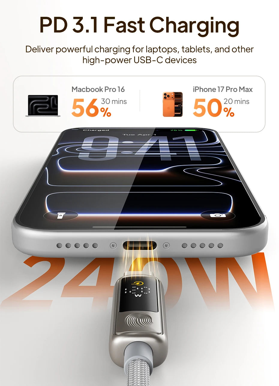 CABLETIME 240W USB C Cable Fast Charging Cable Data Sync Type C Display Cable for iPhone Duo iphone 18/17 Huawei MacBook Laptop