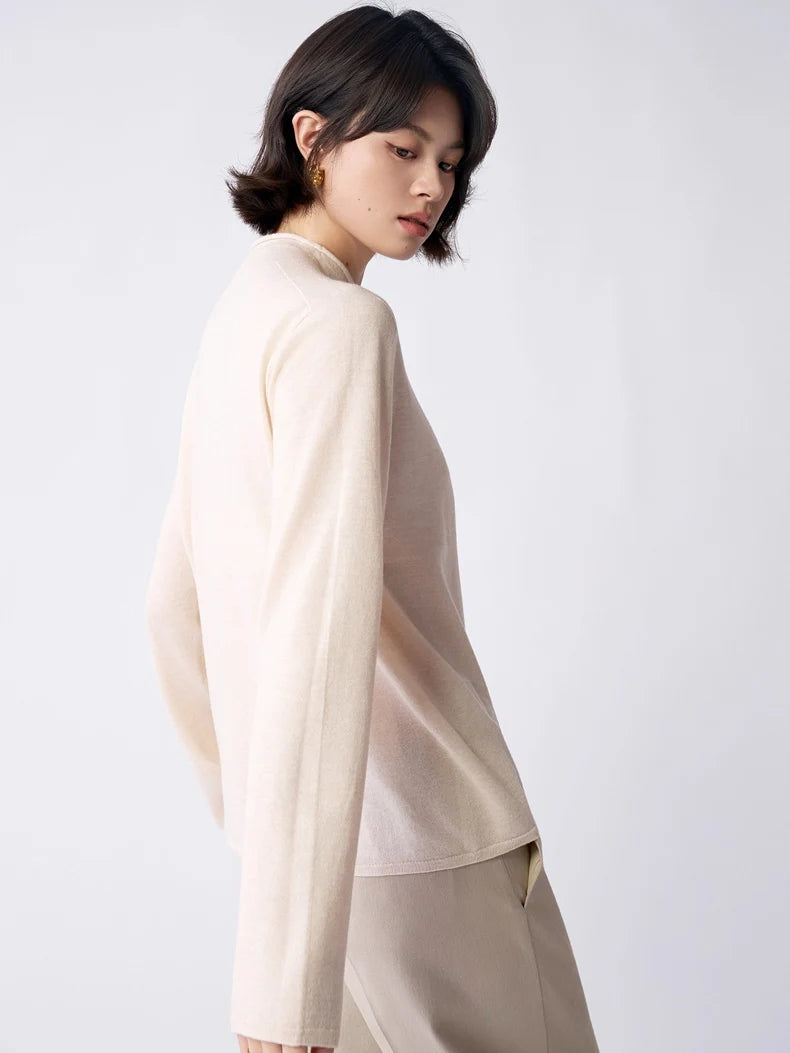 SuyaDream, Women Wool Pullovers, 5%Cashmere 92%Wool, Soft Cozy Sweaters, 2025 Fall Winter Basic Solid Knit Top
