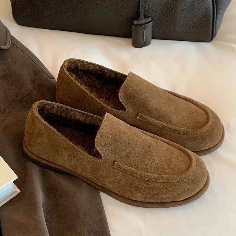 2026 New Women Winter Shoes Fashion Suede Loafers High End Plush Warm Casual Shoes for Woman Luxury Designer Shoes Zapatos Mujer