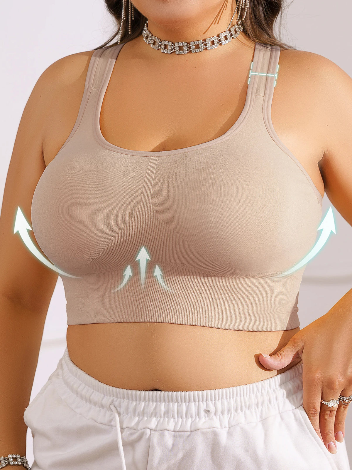 Women's Plus Size Sports Bra, Removable Pads Breathable Gym Running Yoga Vest, Anti-Sag Support Workout Tank Top, 10 Colors
