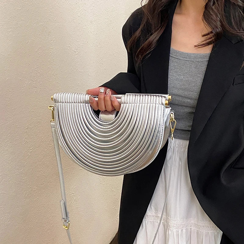 Luxury Evening Clutch Purses For Women 2026 Golden Noodle Half Moon Crossbody Bag Wedding Dinner Party Luxury Designer Handbags