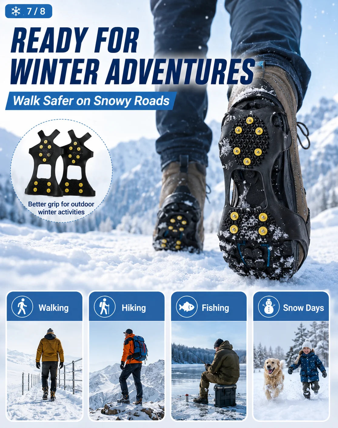 Anti Slip Ice Cleats Shoe Covers 10 Stud Snow Grips Winter Traction Crampons for Boots Hiking Walking Outdoor Safety Gear Unisex