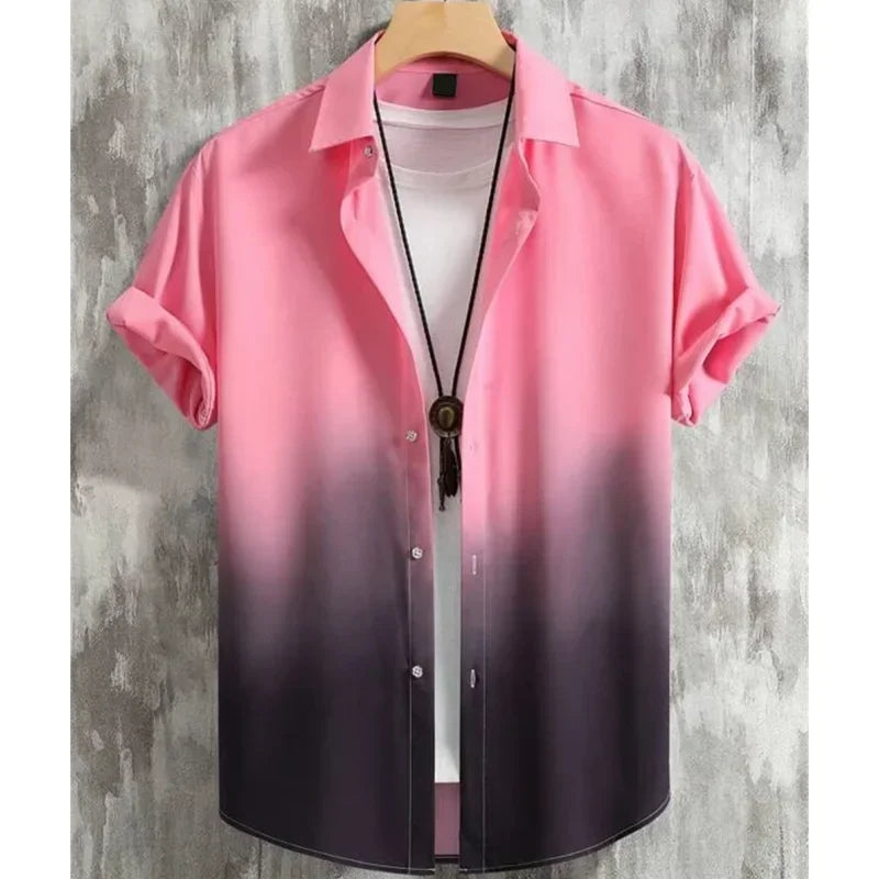 Beach Party Graphic Hawaiian Shirt For Men Color Gradient 3D Printed Aloha Shirts Summer Loose Lapel Tops Short Sleeve Blouse