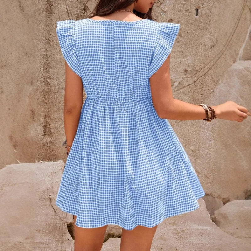 European and American Maternity Clothing Plaid Short Sleeved Fashionable Maternity Dress Summer Casual Short Maternity Dress