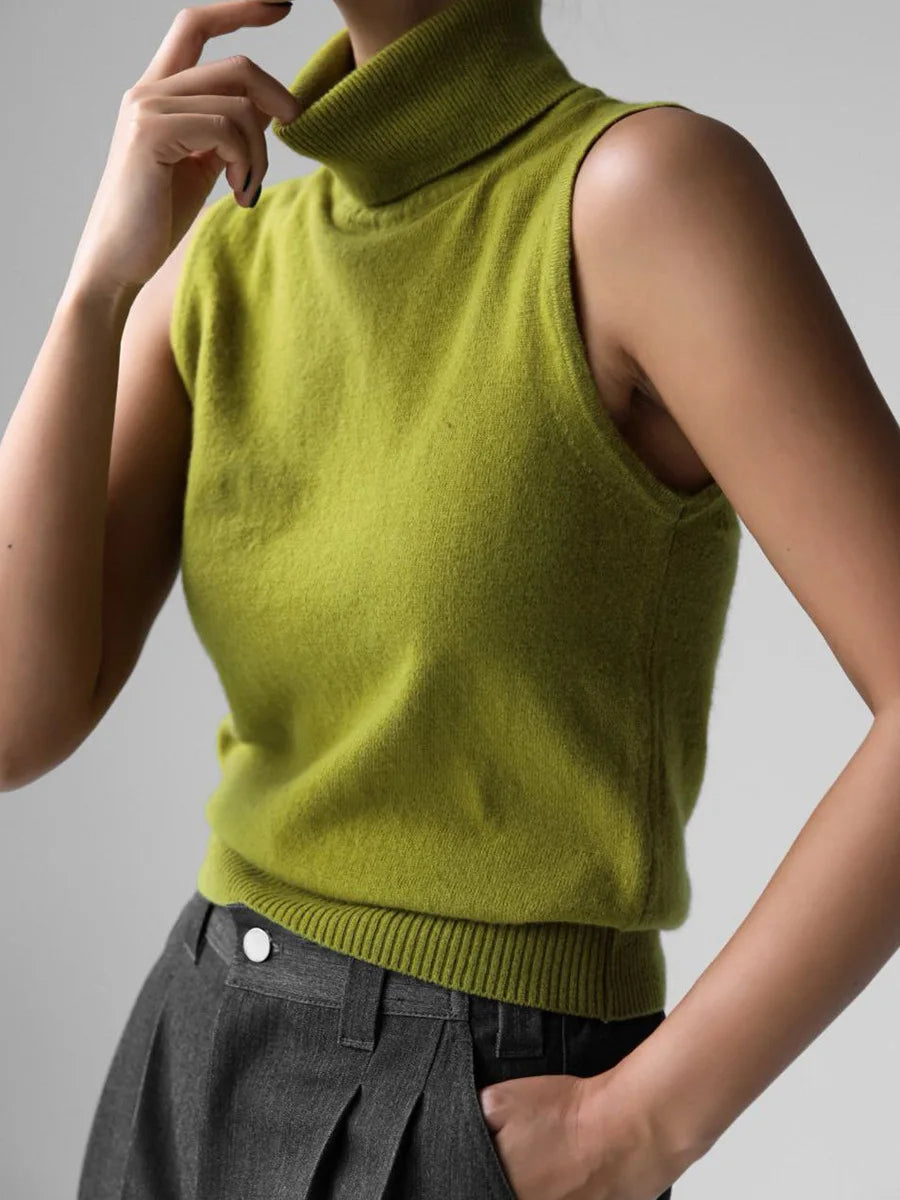 White Turtleneck Knitted Sleeveless Sweater For Women Elegant Knit Warm Tank Tops Sweaters Autumn Clothing Brown Blue Gray Red