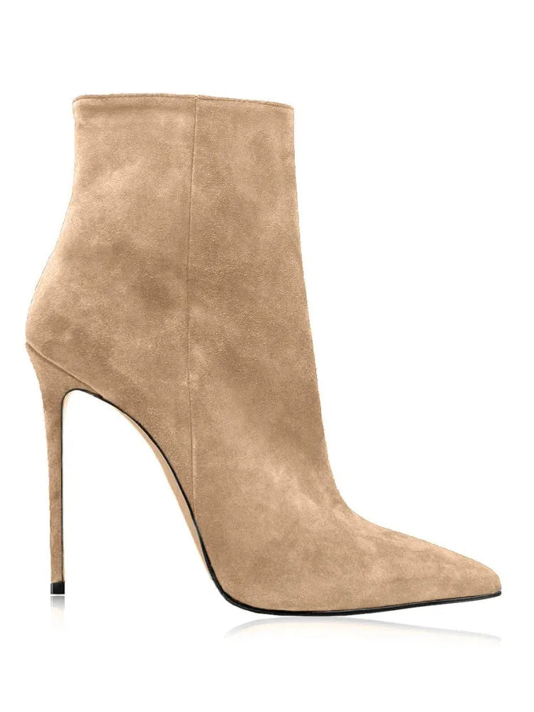 2025 Pointed High-heeled Short Boots Suede Fashion Runway Ladies Autumn and Winter 35-46 Plus Size Women Ankle Boots