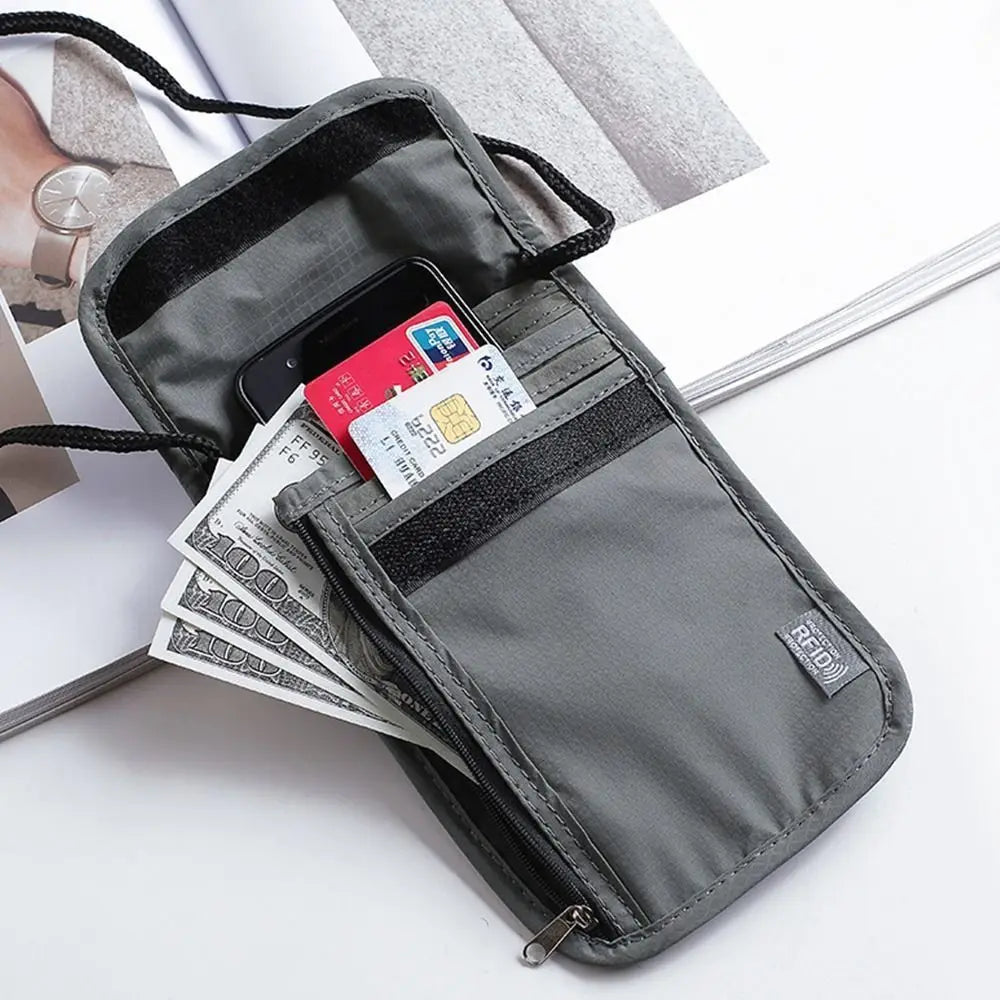 1 Pcs Waterproof RFID Nylon Storage Bag Travel Document Card Passport Bag Neck Wallet Money Document Card Passport Pouch