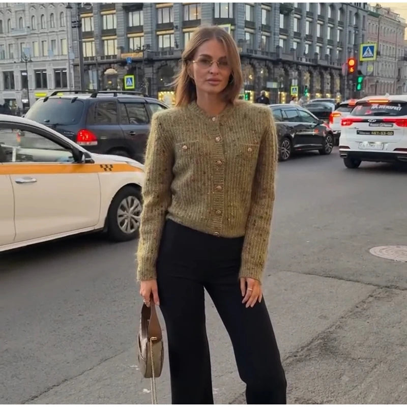 Elegant Knit Female Short Cardigans O-neck Fashion Women Single Breasted Sweater Full Sleeve Autumn Lady Casual 2026 Knitwear