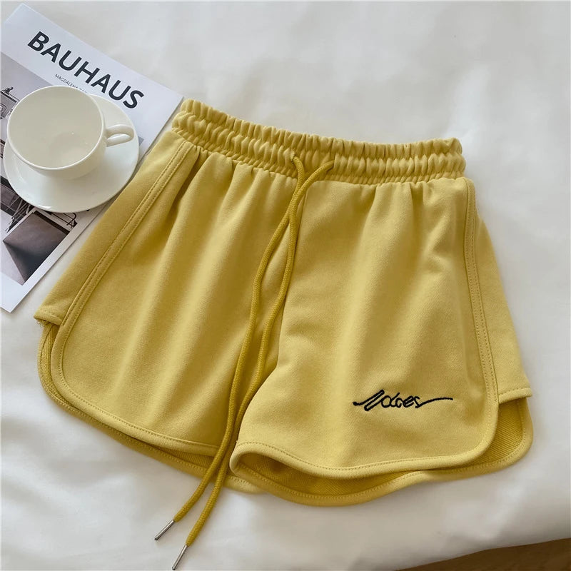 Embroidered Sports Shorts for Women Summer High Waist Wide Leg Shorts Fashion Solid Loose Casual Home Comfortable Shorts New