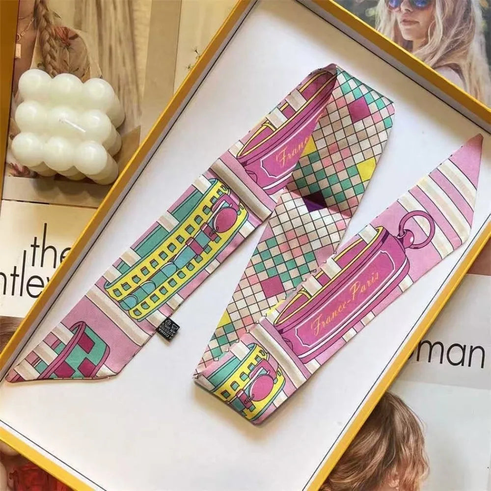Printed Silk Scarf for Women Summer Lightweight Neck Scarf Collar Bandana Bag Strap Decorative Present Gift Accessories