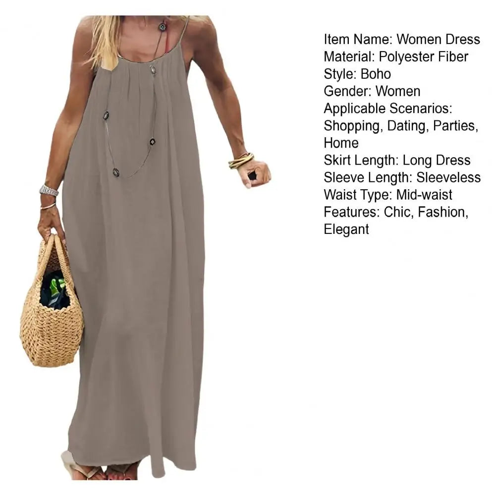 Women's Backless Cami Dress Summer Casual Sleeveless Boho Beach Maxi Dress Spaghetti Strap Vacation Long Sundress with Back Tie