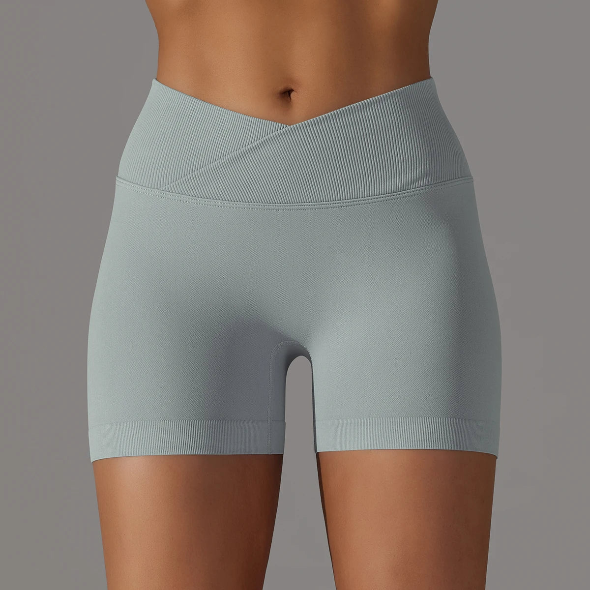 Women's Sporty Shorts with Cross-Waistband, yoga Shorts, for Gym Workout, Running, Hip-Enhancing, High-Waisted yoga Shorts.