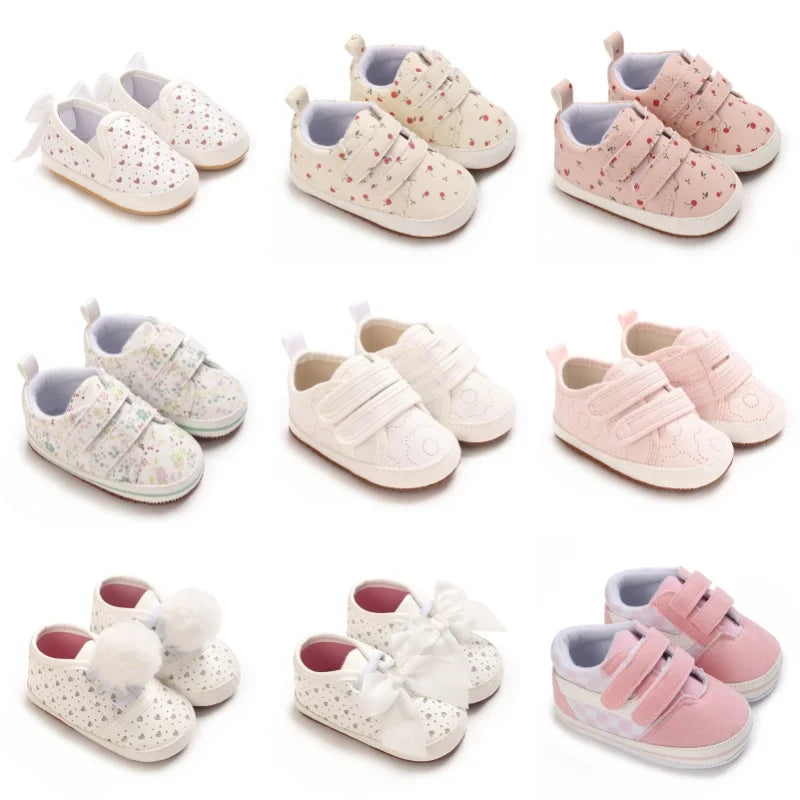 Baby Learning Walk Shoes, Cute Printed & Bow Sneakers, Soft Sole Casual Footwear for Infants 0-18M