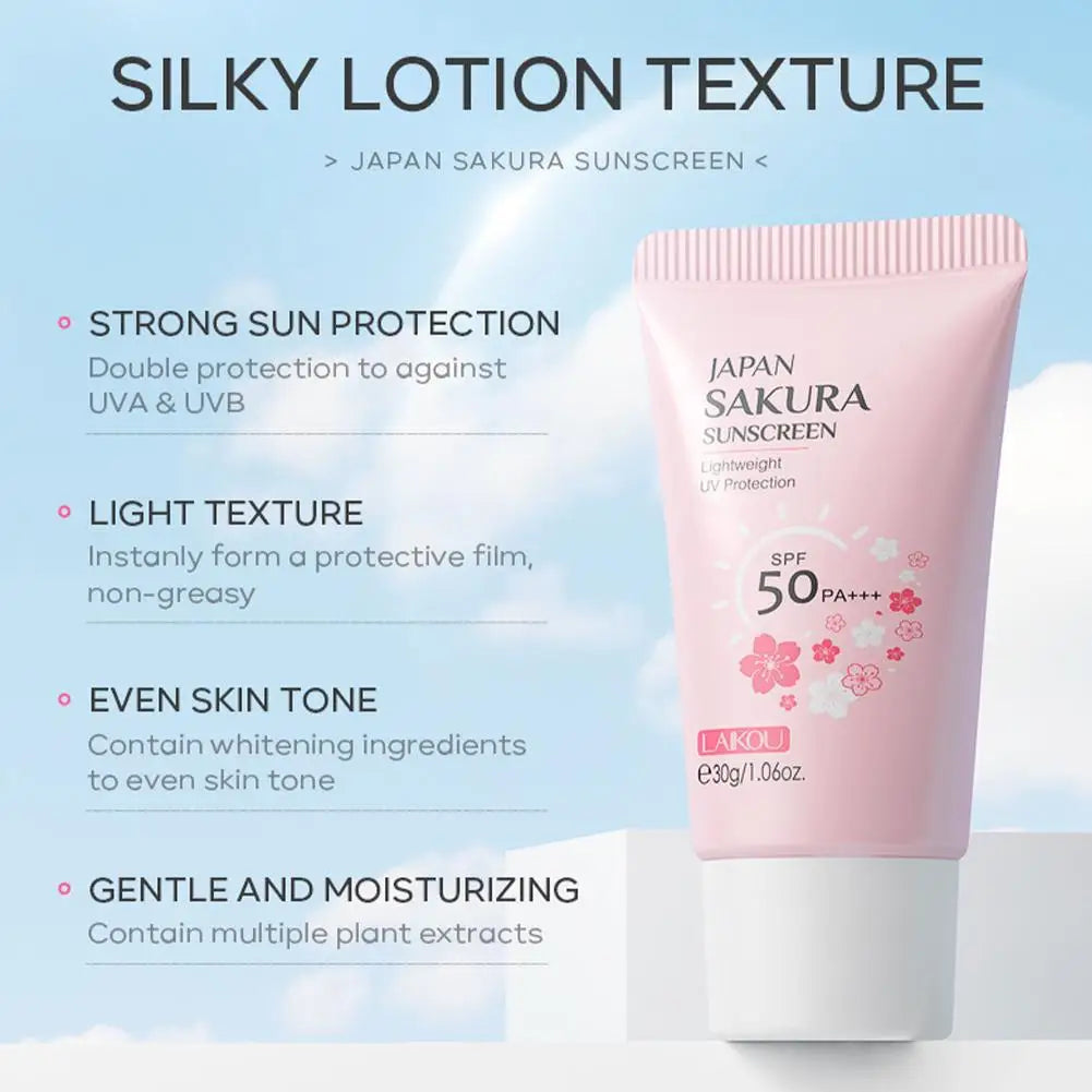 LAIKOU Japan Sakura Sunscreen SPF 50+ Brightening Sunblock Cream Face Body Moisturizing Isolating UV Protector 30g