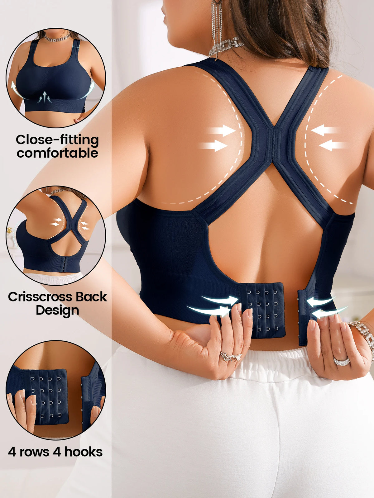 Women's Plus Size Sports Bra, Removable Pads Breathable Gym Running Yoga Vest, Anti-Sag Support Workout Tank Top, 10 Colors