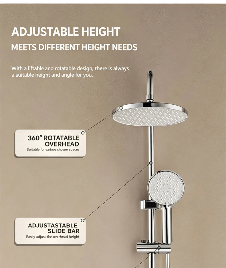 Household Silver Bathroom Shower Set MultiFunction Gray Rainfall Showers Hot and Cold Water Bathtub Shower Faucet Set Hotel