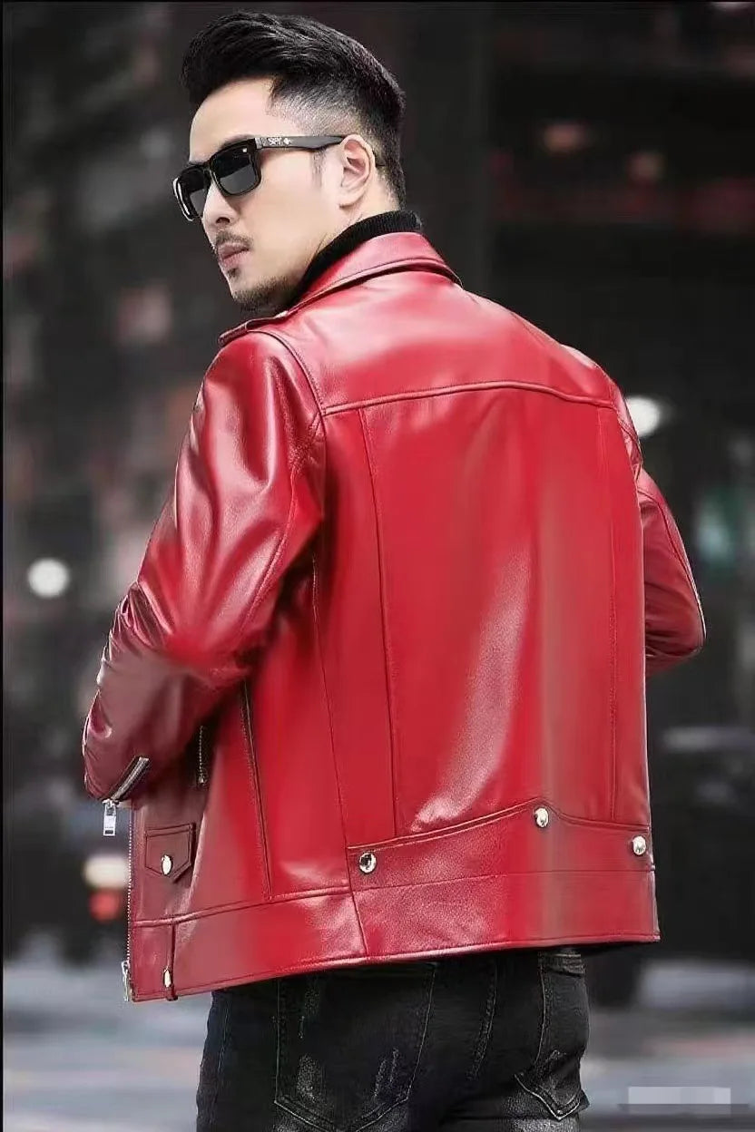 New Fashion Autumn Winter Men Solid Color Long Sleeve Zipper Slim Simple Trendy Faux Leather Coats Male Streetwear Top Clothes