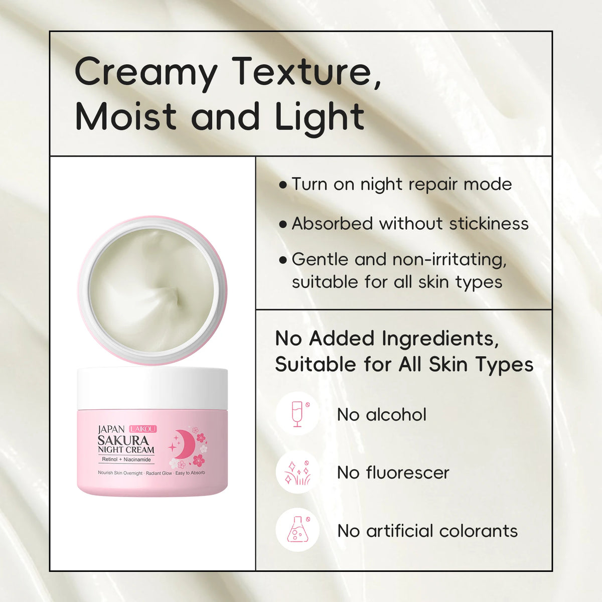 LAIKOU Japan Sakura Day & Night Cream Set 30g*2 Day Hydrating Night Repair Radiant Skin Care Kit