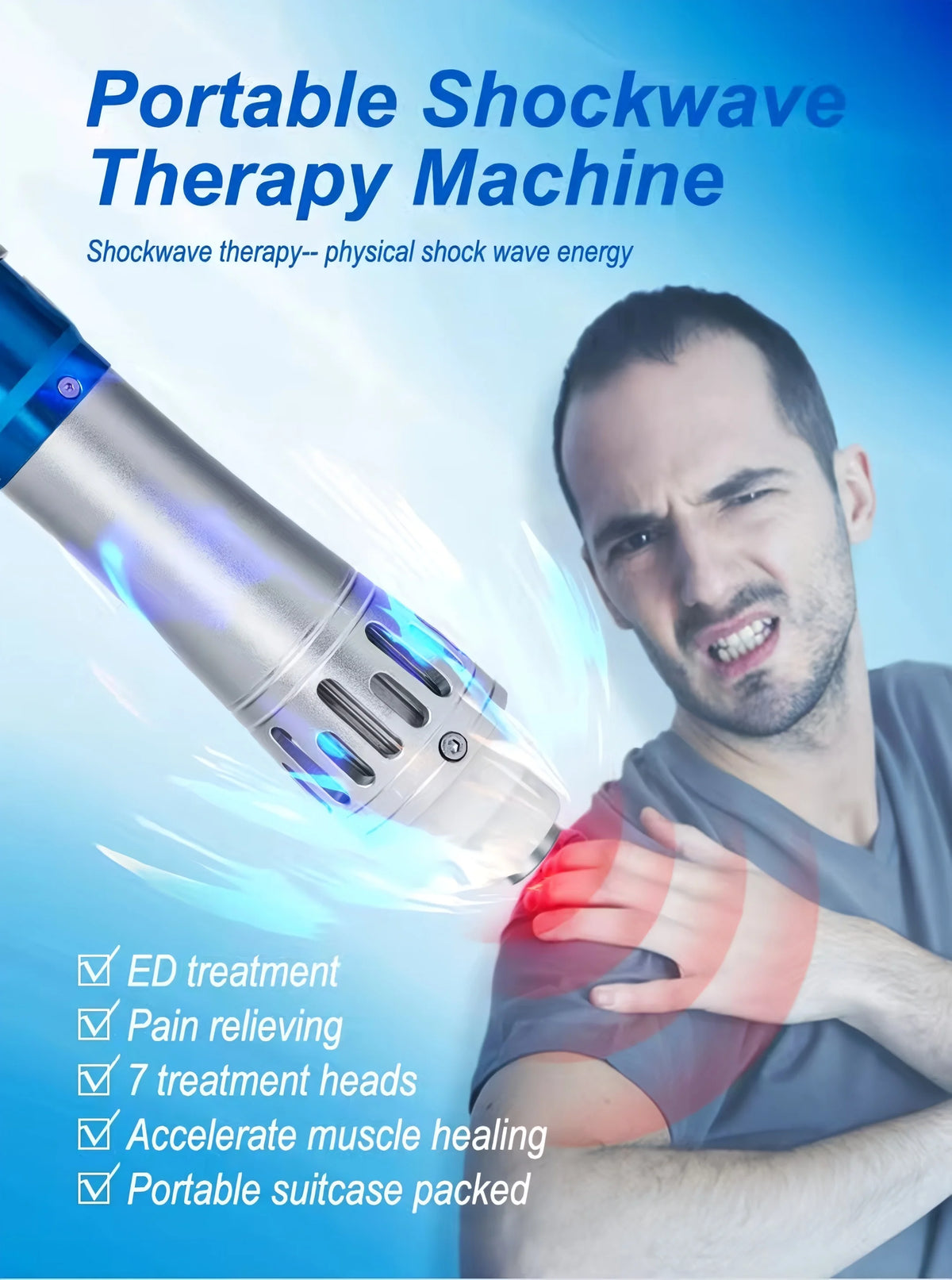 Portable Deep Tissue Percussive Massager for Muscle Recovery, High-Frequency Handheld Body Relaxation Tool with 7 Heads
