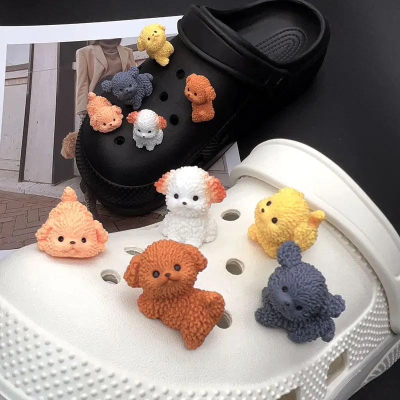 Cartoon Cute Curly Dog Animal Shoe Charms for Crocs Decorations Clogs Pins Slipper Accessories Garden Sandals Girl Kids Gift