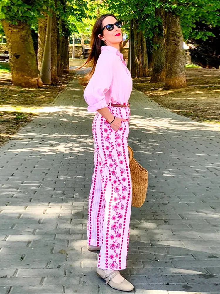 Hollow out Embroidery Long Pants Woman High Waist Flower Loose Straight Versatile Trousers Casual Street Lady New Fashion Pants
