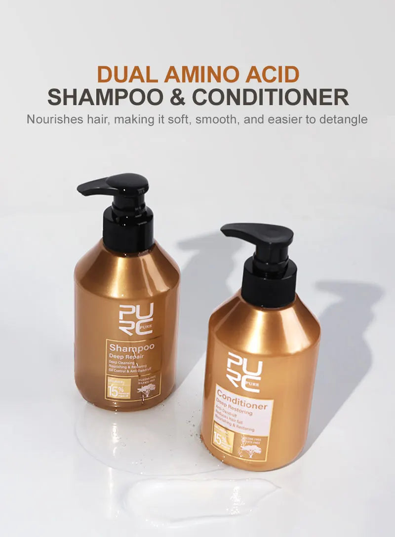 PURC Morocco Argan Oil Shampoo Conditioner Set Amino Acid Keratin Smoothing Repair Damaged Hair Treatment Sulfate-Free Hair Care