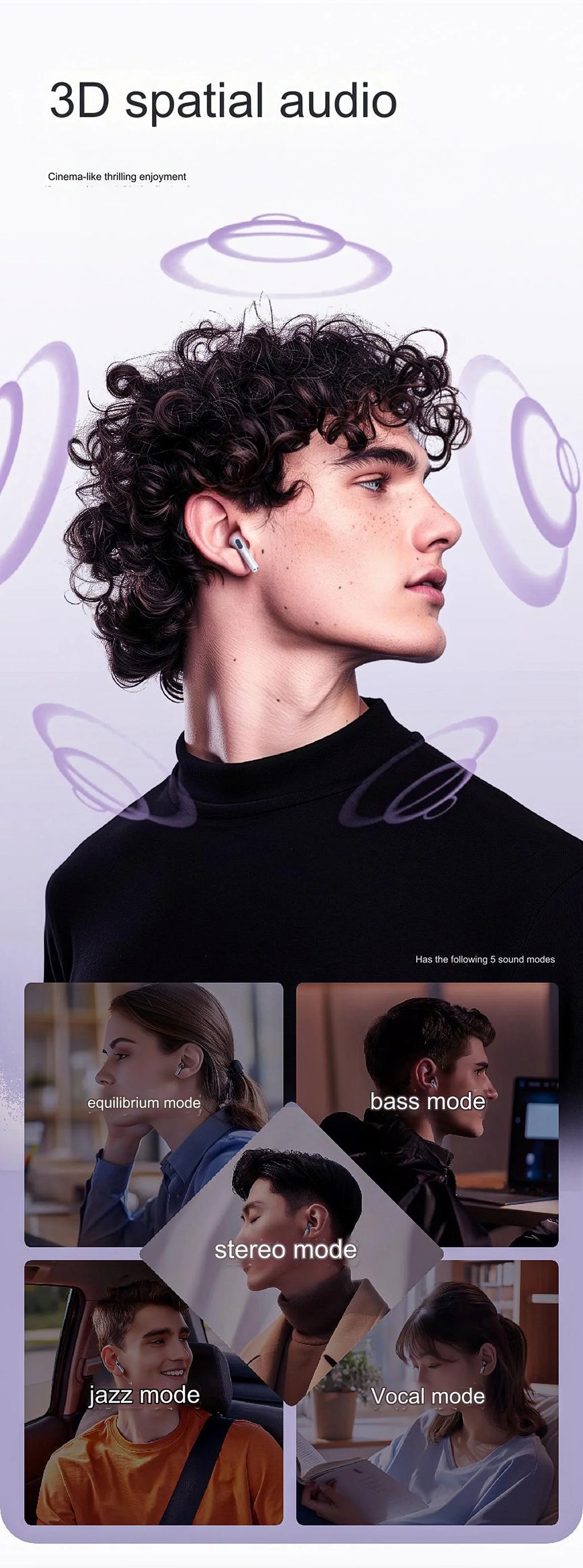 Multi-language New Arrival Headphones W12ENC Noise Reduction Smart Screen Waterproof Sports Bluetooth Headset Headphones Factory