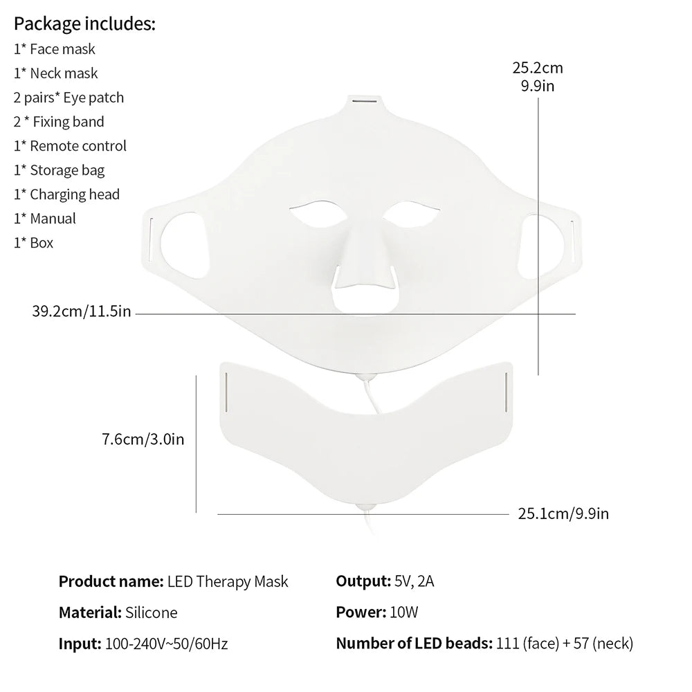 3D Flexible Silicone LED Face Neck Mask Wireless 7 Colors Photon Red Light Infrared Beauty Mask for Facial Skin Repair Home Skin Care Tool